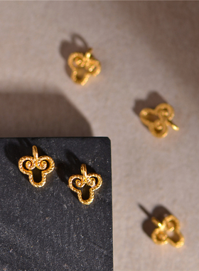 足金錾刻古法黄金如意吊坠小配饰