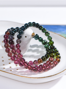 无优化碧玺圆珠手串糖果色手串
