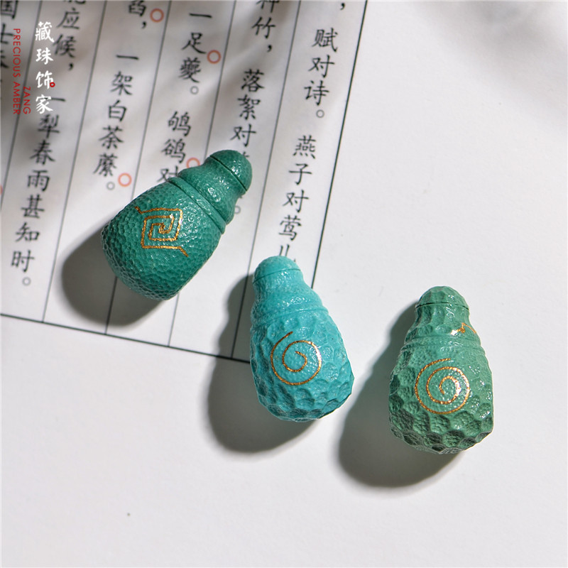 藏珠饰家 天然湖北绿松石 苏工精雕错金工艺三通一体佛头高端配珠