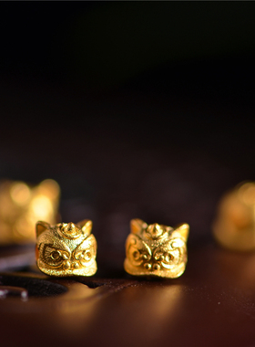 足金手工錾刻黄金福字狮头隔珠