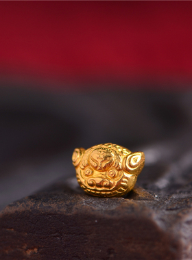 足金手工錾刻古法老老虎兽头