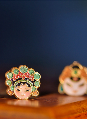 足金珐琅烧蓝双面花旦脸谱