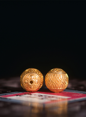 手工錾刻古法黄金老金绣球隔珠