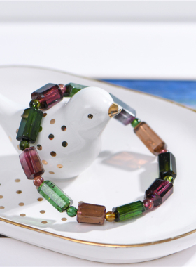 无优化碧玺多棱珠搭配999手工金