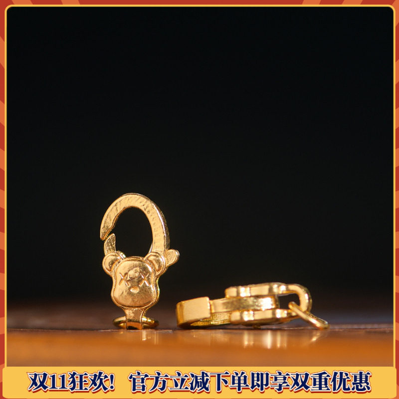 藏珠饰家 足金手工錾刻古法黄金 小熊龙虾扣 项链手链配饰配件