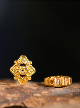 手工錾刻古法黄金吉祥如意隔珠