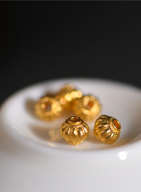 足金錾刻古法黄金灯笼小隔珠