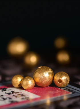 手工錾刻古法黄金锤纹金圆珠隔珠