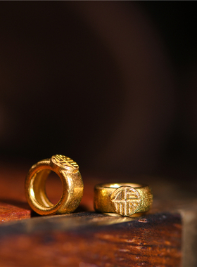 手工錾刻古法黄金福字隔珠金圈