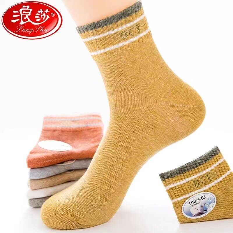 浪莎秋冬厚款纯棉女中筒袜透气