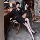 外套气质辣妹包臀裙套装 Gentle wind黑色垫肩条纹西装