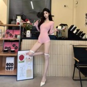 连体衣2025春季 新款 居家修身 纯欲风辣妹纯色圆领拉链长袖 连体短裤