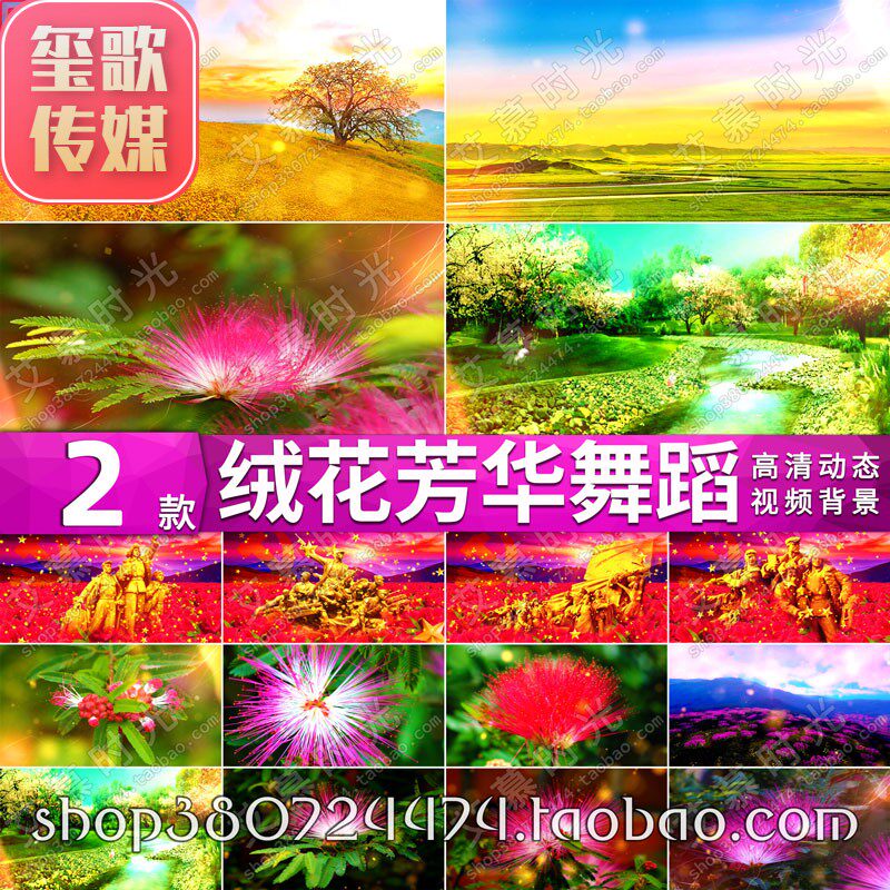 绒花舞蹈芳华红军雕像映山红花海爱国红歌 led屏舞台视频背景素材