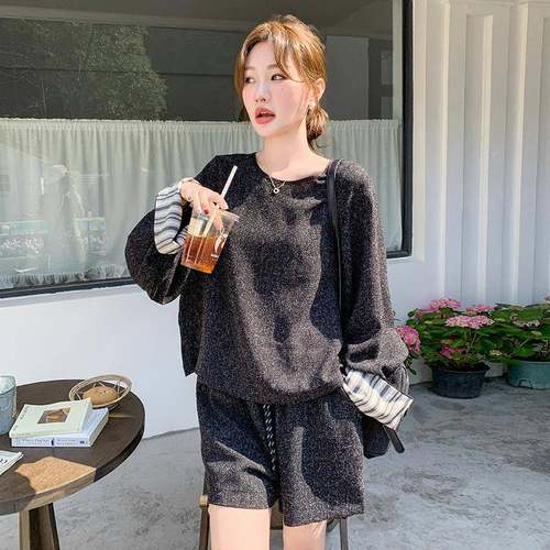 韩系懒风休整闲卫衣短裤套装女年松秋季新款套ZZB1992装宽搭配慵