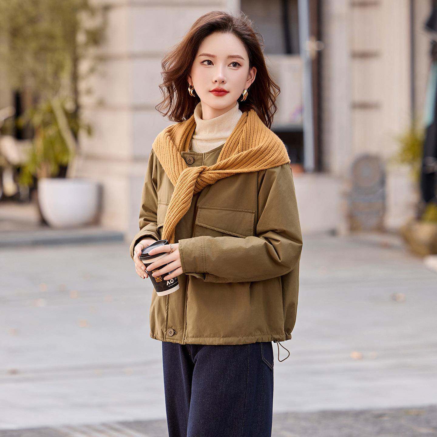 棉ZAI8123Q衣外套秋女短款冬季新闲款时尚洋气减龄大休百码搭棉袄