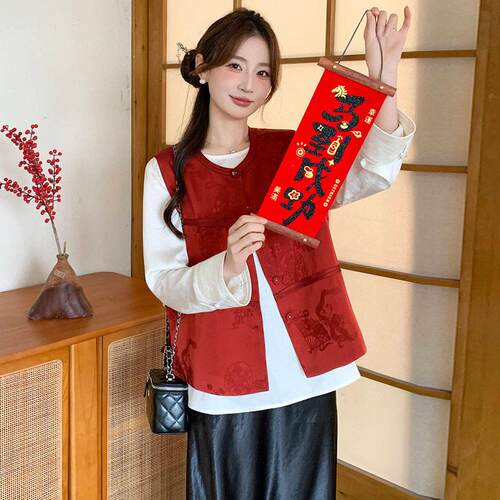 季新款女气装新中式国风外CB8602-0穿坎春肩上马甲质圆领衣背心