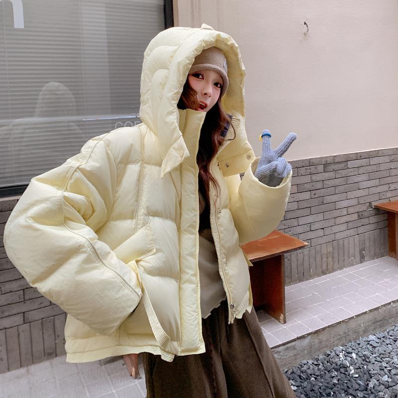 粉紫2B114-21系色格女纹拼接羽绒服冬小个子韩甜美短款白鸭绒羽绒