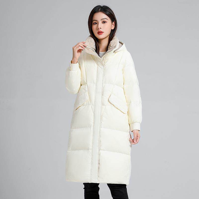 正时品反季新款修冬羽棉服女中长款大码47-2308加厚身尚绒过膝长