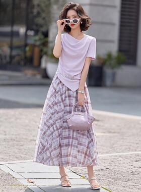 夏装新温柔裙轻熟气质半套装款女显瘦百WW6616-0搭上衣身两件套