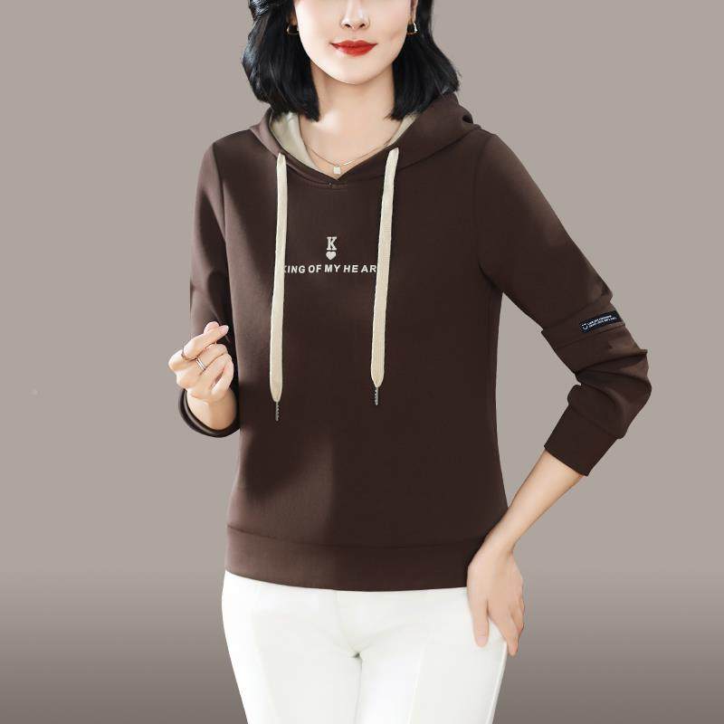 帽卫衣早女春套秋薄款新款秋套头恤衫连外宽松运OYB动休闲上衣