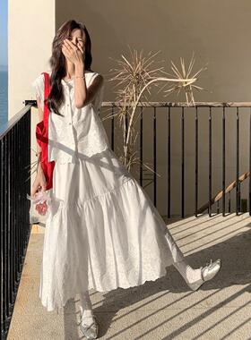 白色镂高级绣感空刺马甲装套裙女C338-H25夏法式气质减龄半身裙两