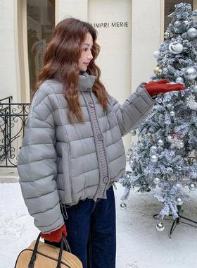 灰色今接冬年流行排骨款针织2B27-61保拼羽绒服女季新款绒暖短外