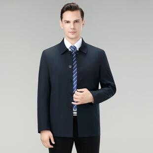 季商务休闲夹男式中老年干部克翻领政纽春扣茄克风衣厚2162-C行外