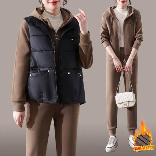 帽休闲加运动套装WKZ女士秋冬季年新款韩版连卫衣女加厚绒两件套