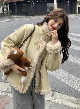 外绿色小个子尚仿皮毛一体龄套女短款新款减加厚C075-00羊时羔毛