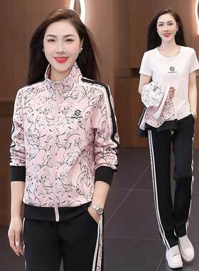 秋新透款女装运96888289动休闲袖春领套长装潮流百搭显瘦气两件套