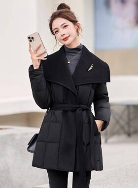 202爆5新款冬季款韩版气质系带双面羊毛拼接绒服外ME59163-套M羽E