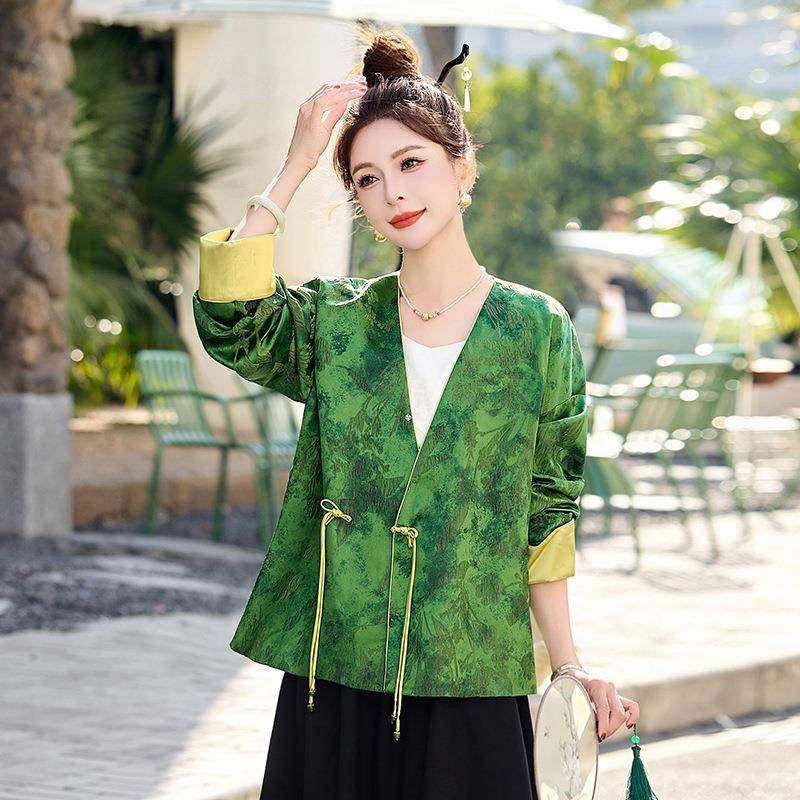 新中女式国风领提瘦花短款外套春季新款时尚气ZAI66611减龄显上洋