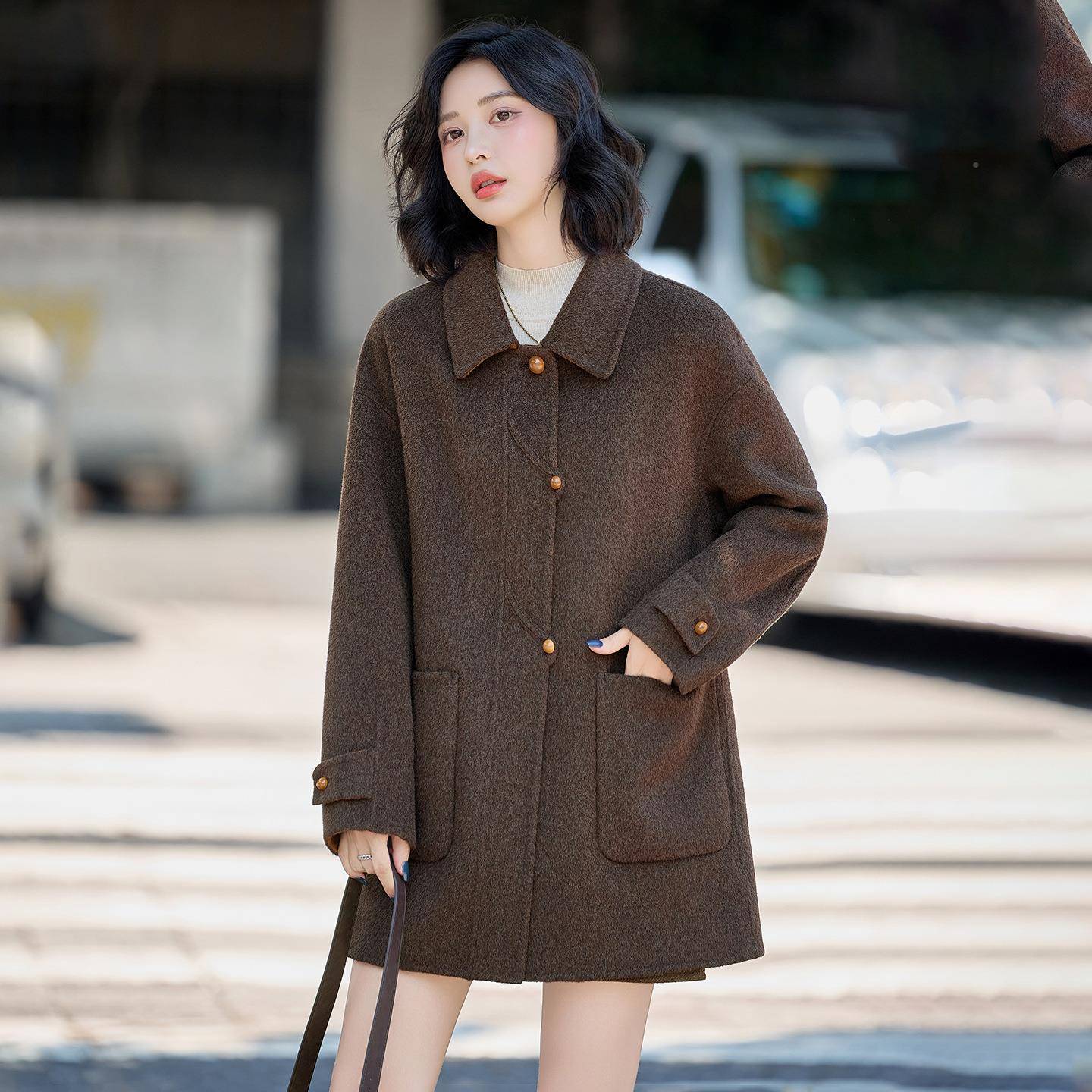 高端双面大衣2025气质宽松洋气呢长款高级感羊中毛呢女外套MME723