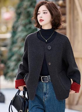 双新面呢ZYI86305羊毛外套女秋冬年款高级感气质宽松圆领呢闲毛大