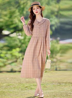 春新款季女装领格子长袖收腰质优气雅时尚连SY2676-0翻衣裙