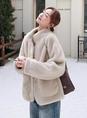 米毛白色软糯子仿皮草毛绒短外套女款小个保暖厚实C166-658仿新皮