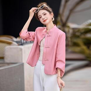 新新中式国风外套女皮上衣秋WA2520-0款休闲短款粉女色皮式衣