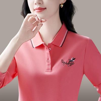 翻领长袖恤女春新妈妈年气质时中82041425秋尚款衫宽松上衣体恤