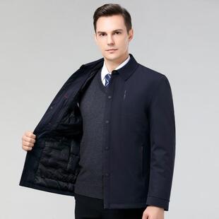 冬季新款翻领务A88888-U羽绒服中老年爸爸装中休款闲商保暖外长套