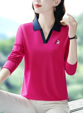 秋季长袖恤女中妈妈打春秋款年翻领闲上衣中76099411老年休运动底