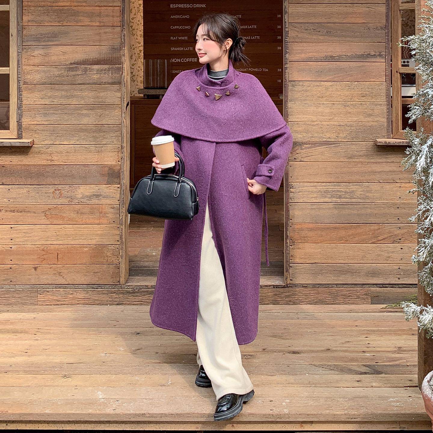 女式毛呢外202套秋5冬季新款双面呢羊篷毛外套(配XM972-11可拆卸