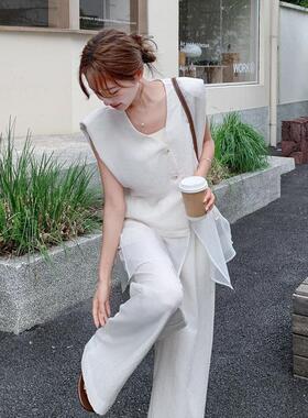 轻熟小众不撞款搭白色阔腿穿裤套装D052-C20一女感酷飒气质夏显瘦