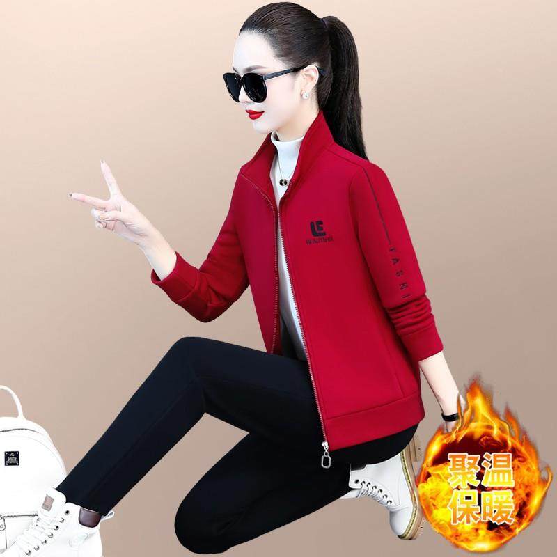 季运动装女套新款宽松时尚减龄妈妈加绒厚休闲跑SJB冬步加三件套