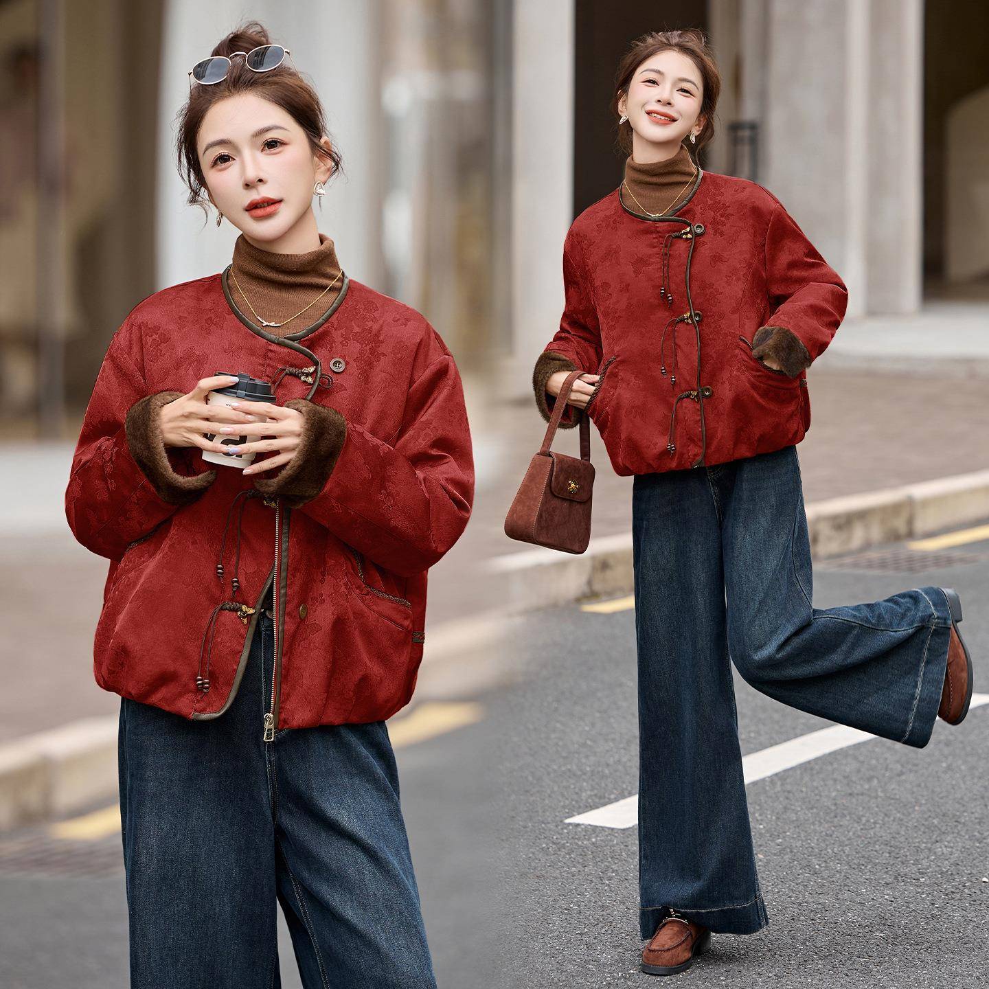 冬新式国风外羽绒服女短款新ZGUAN25款季洋中气高端小个子套盘扣