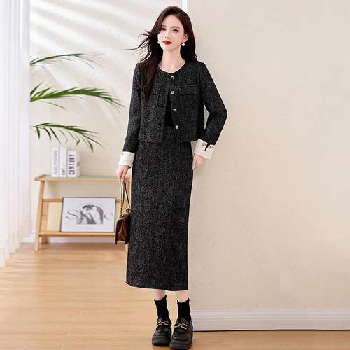 秋冬装新款爆款名媛小香领风气质圆袖外套上衣X半裙套装 YX86178Y