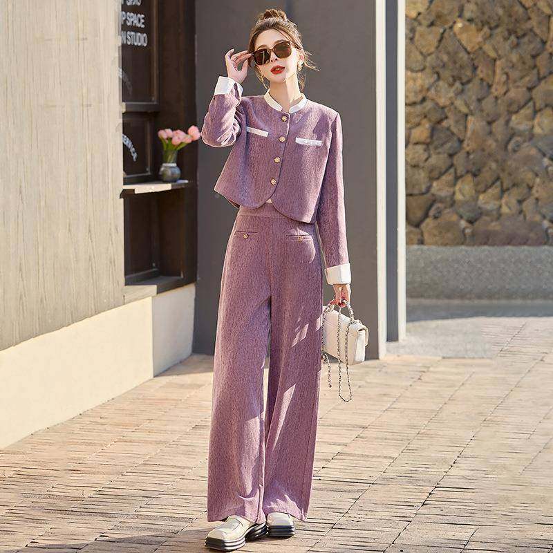 高感闲小个子休法式小ZYI2617Q香风套装春新款女外套阔腿裤级两件