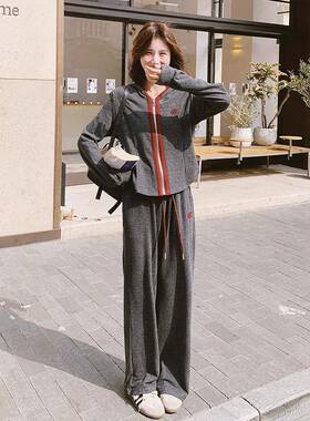 灰款色休闲运动套ZZB288装新春秋慵懒风式美时尚女卫衣阔腿裤两件
