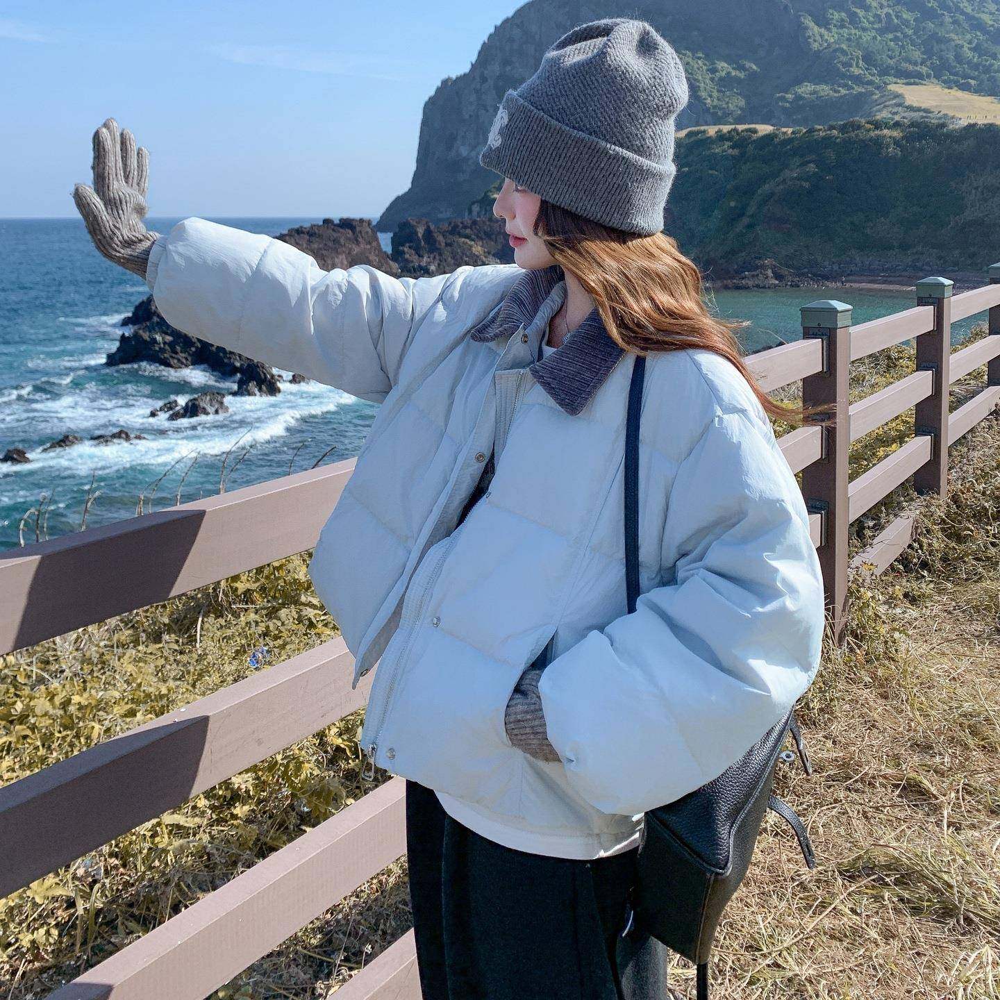 B169A-85灯绒领芯羽拼接绒口服