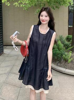 个子盐清冷松弛感连裙c016-311新款夏日韩式时尚衣撞系色小包边背