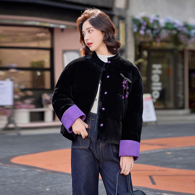 装新中式风SY2801A-丝绒外套新款2025绒秋冬高级感气质女式羽女服